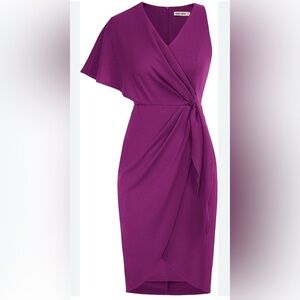 Grace Karin Midi Dress Wrap V Neck One Shoulder Size M